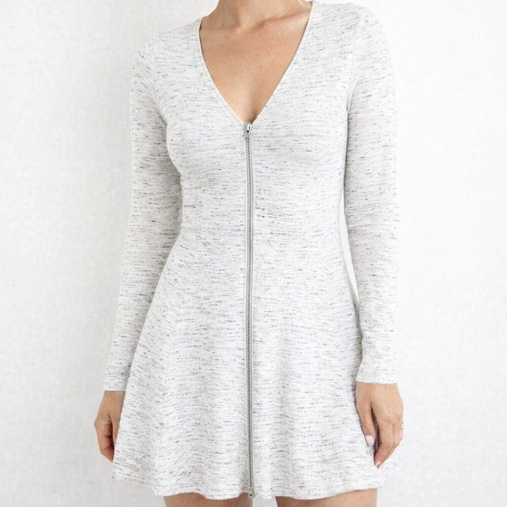 ARITZIA Wilfred Lavande Zip Fit Flare Dress Heather Light Grey / White Small